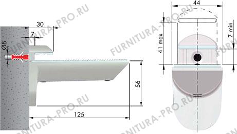 Менсолодержатель для деревянных и стеклянных полок 7 - 41 мм, хром (2 шт.)