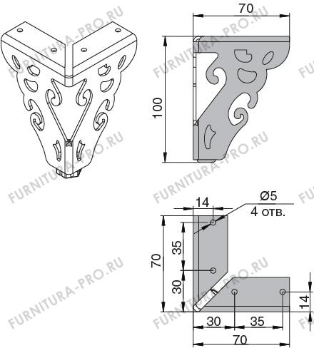 Ножка декоративная Кальяри, h.100, отделка черный бархат (матовый)
