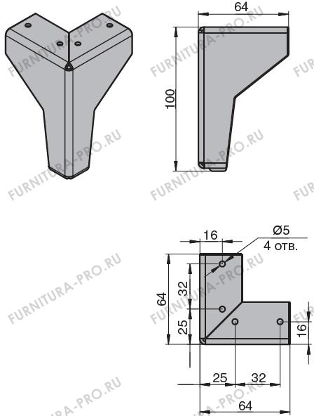 Ножка декоративная Модена, h.100, отделка черный бархат (матовый)