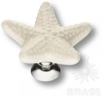 Ручка кнопка керамика, белый/глянцевый хром STAR 003 фото, цена 480 руб.