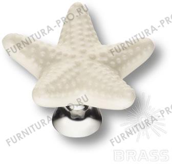 Ручка кнопка керамика, белый/глянцевый хром STAR 003 фото, цена 810 руб.