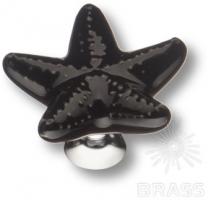 Ручка кнопка керамика, чёрный/глянцевый хром STAR 007 фото, цена 545 руб.