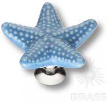 Ручка кнопка керамика, голубой/глянцевый хром STAR 006 фото, цена 480 руб.
