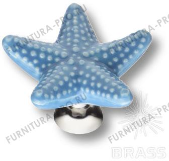 Ручка кнопка керамика, голубой/глянцевый хром STAR 006 фото, цена 810 руб.