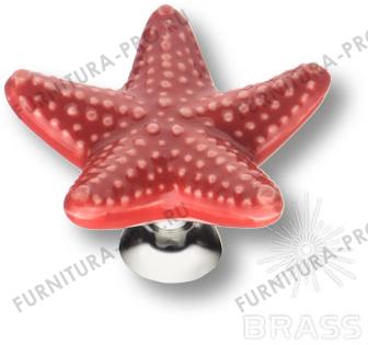 Ручка кнопка керамика, красный/глянцевый хром STAR 005 фото, цена 810 руб.