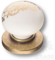Ручка кнопка керамика с металлом, белый с орнаментом/старая бронза 3005-40-000-243 фото, цена 350 руб.
