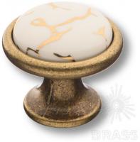 Ручка кнопка керамика с металлом, белый с орнаментом/старая бронза 3008-40-449 GOLD фото, цена 1 215 руб.