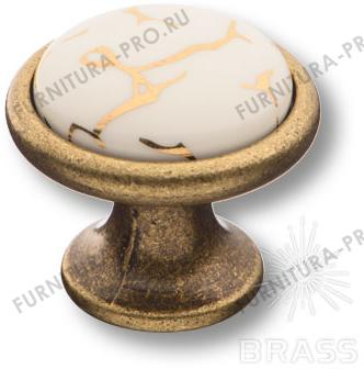 Ручка кнопка керамика с металлом, белый с орнаментом/старая бронза 3008-40-449 GOLD фото, цена 1 215 руб.
