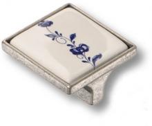 Ручка кнопка керамика с металлом, синий цветочный орнамент античное серебро 32 мм 15.326.32.PO01.16 фото, цена 1 500 руб.