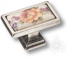 Ручка кнопка керамика с металлом, цветочный орнамент античное серебро 15.361.00.PO03.16 фото, цена 1 330 руб.