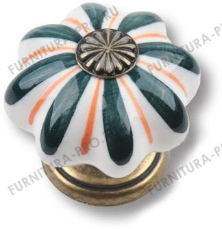 Ручка кнопка керамика с металлом, зеленые сечения на белом фоне 483J2 фото, цена 1 070 руб.