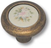 Ручка кнопка керамика с цветочным орнаментом, старая бронза 9852-831 фото, цена 1 105 руб.
