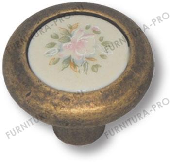 Ручка кнопка керамика с цветочным орнаментом, старая бронза 9852-831 фото, цена 1 135 руб.