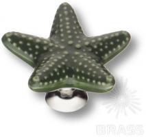 Ручка кнопка керамика, зелёный/глянцевый хром STAR 001 фото, цена 545 руб.