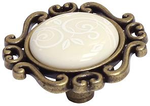 Ручка-кнопка, отделка бронза античная "Флоренция" + керамика P41.Y01.M3.MD1G фото, цена 555 руб.