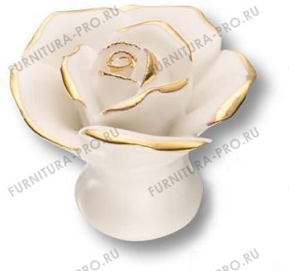 Ручка кнопка в форме розы, керамика ручной работы, цвет белый с золотом 3060-WHITE GOLD LINES фото, цена 1 195 руб.