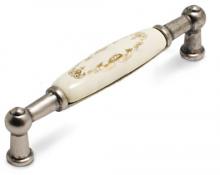 Ручка-скоба 96мм серебро состаренное/керамика золотые узоры UP213GA/MLK фото, цена 625 руб.