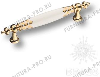 Ручка скоба керамика с металлом, белый с орнаментом/глянцевое золото 128 мм 1980-60-128-456 фото, цена 1 405 руб.