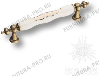 Ручка скоба керамика с металлом, белый с орнаментом/старая бронза 128 мм 1670-40-128-243 фото, цена 1 480 руб.
