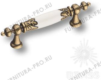 Ручка скоба керамика с металлом, белый с орнаментом/старая бронза 96 мм 1980-40-96-EMBOSSING фото, цена 2 040 руб.