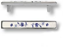 Ручка скоба керамика с металлом, синий цветочный орнамент античное серебро 96 мм 15.138.96.PO01.16 фото, цена 1 505 руб.