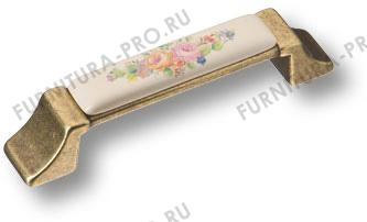 Ручка скоба керамика с металлом, цветочный орнамент античная бронза 96 мм 15.275.96.PO11.12 фото, цена 1 745 руб.