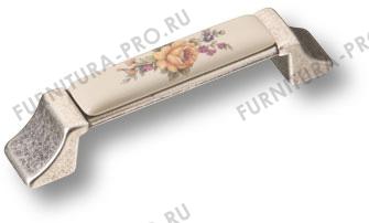 Ручка скоба керамика с металлом, цветочный орнамент античное серебро 96 мм 15.275.96.PO03.16 фото, цена 1 745 руб.