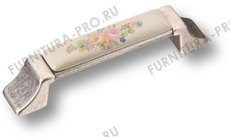 Ручка скоба керамика с металлом, цветочный орнамент античное серебро 96 мм 15.275.96.PO11.16 фото, цена 1 745 руб.