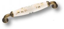 Ручка скоба, латунь с керамикой, цвет белый с золотым орнаментом 128 мм 2015-013-128-178 фото, цена 1 150 руб.