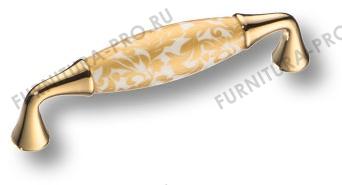 Ручка скоба, латунь с керамикой, золотой цветочный орнамент 96 мм 2527-030-96-MILANO фото, цена 3 795 руб.