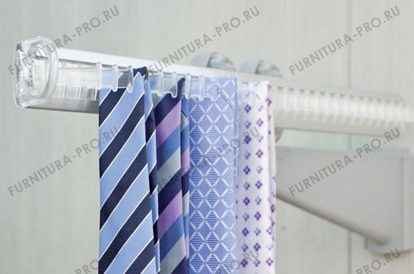 Выдвижной держатель для галстуков, отделка алюминий полированный + транспарент